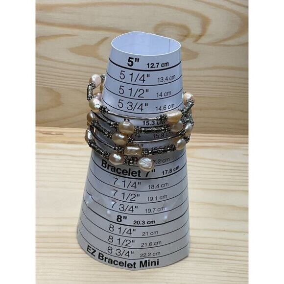 Pink Pearl and Silver Memory Wire Bracelet - Picture 2 of 5